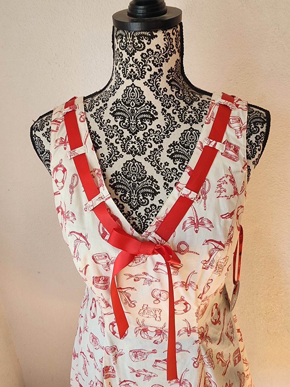 BNWT!! Hell Bunny Ivory and Red Nautical Print Sundress - Picture 2 of 5